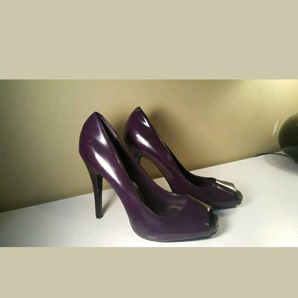 $80 Aldo dark purple peep toe heels